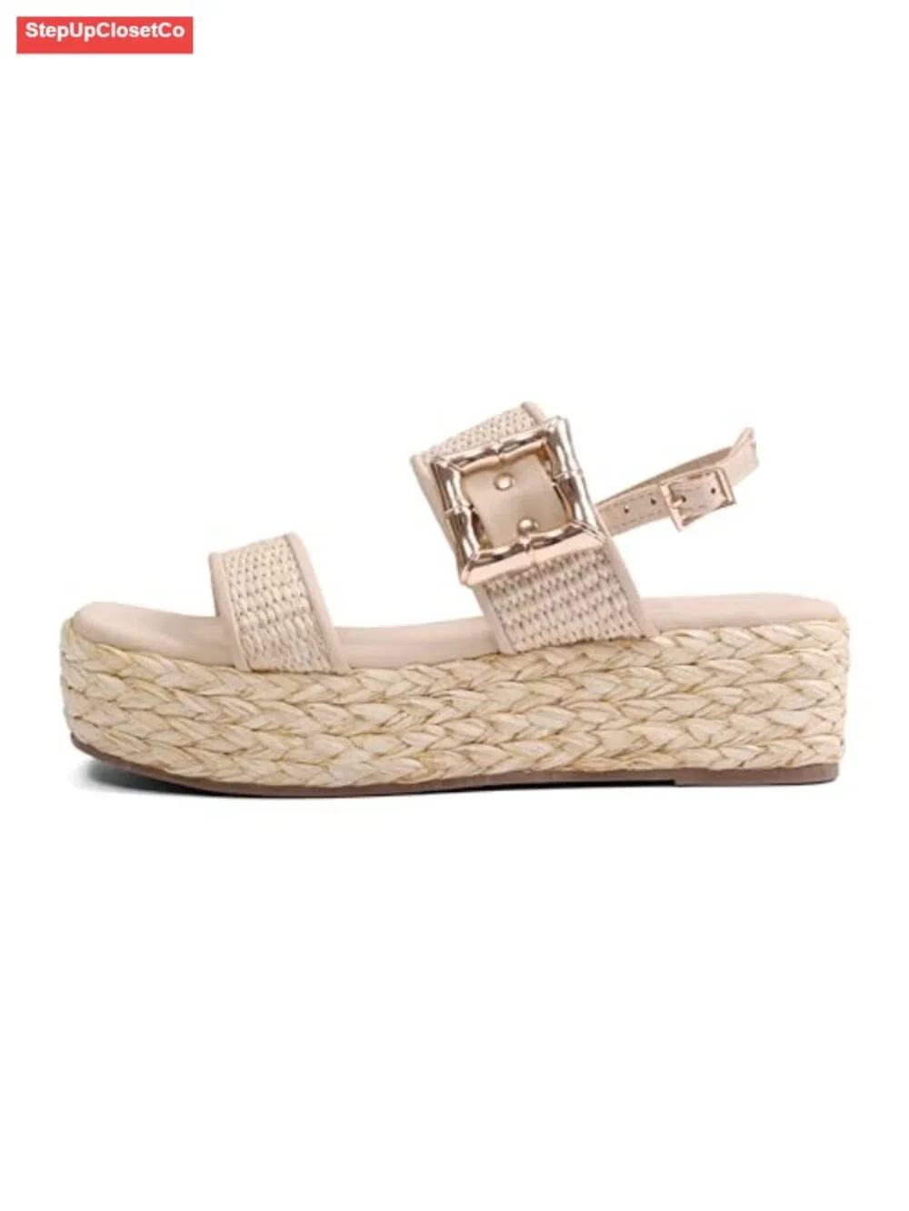 Women's Raffia Woven Espadrille Platform Sandals Ankle Strap Open Toe Wedge